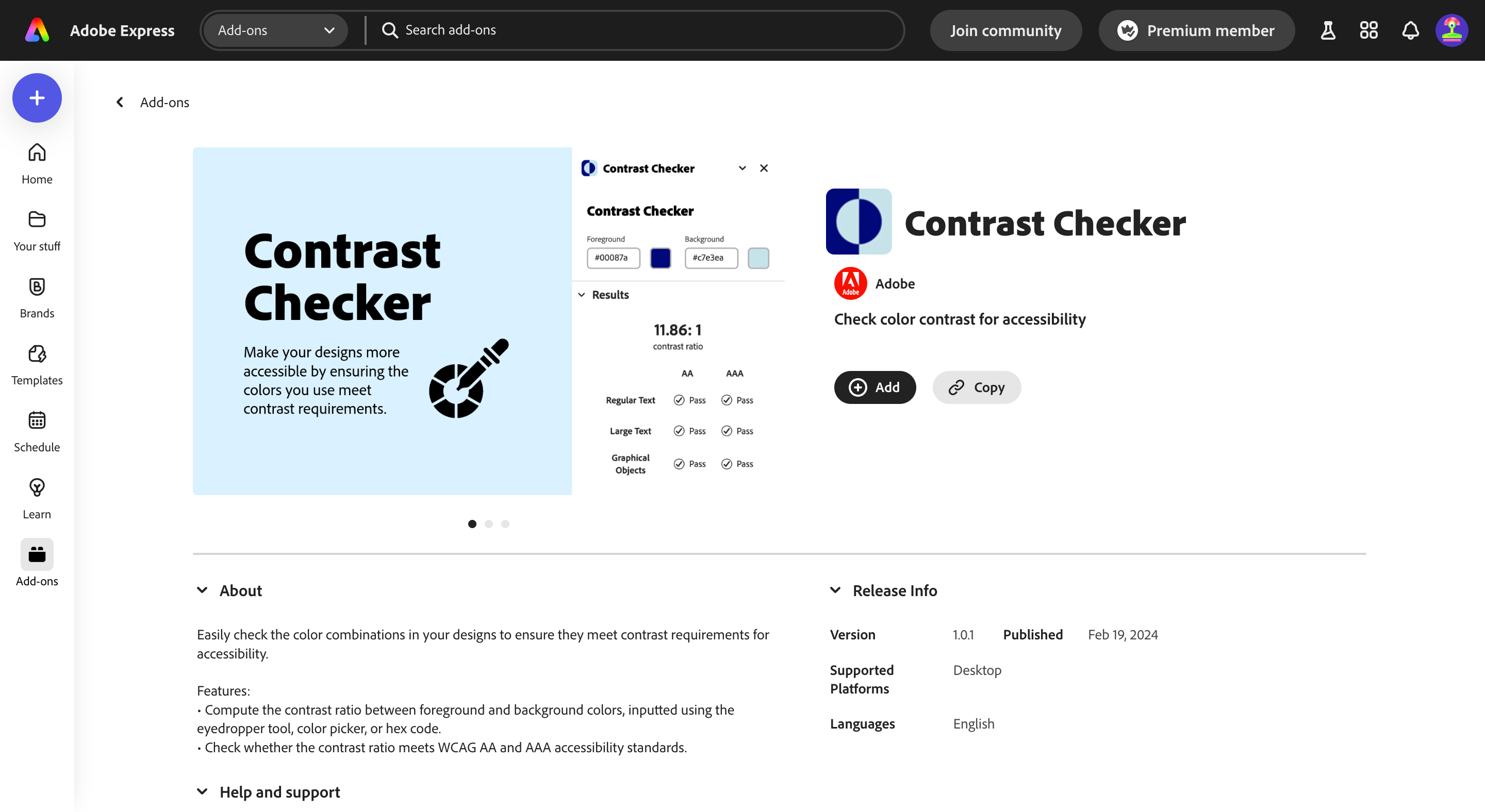 Contrast Checker add-on listing
