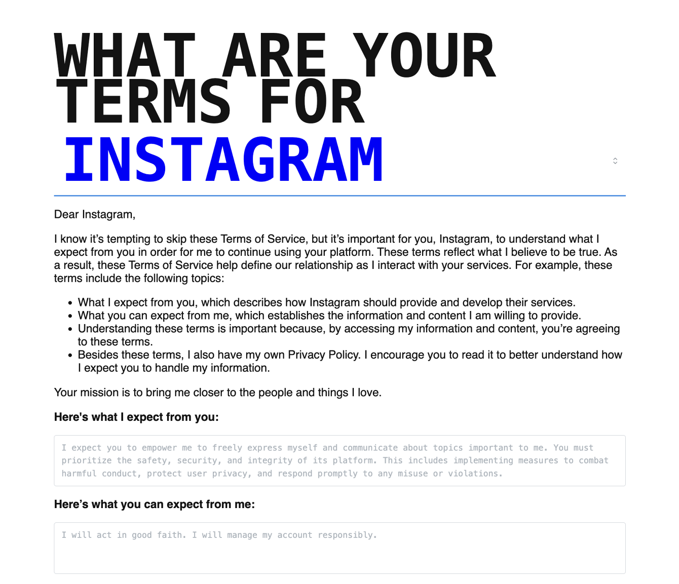 On Our Terms Instagram terms page